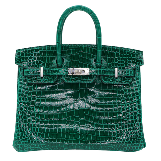 Hermes25cm Birkin Vert Emeraude Shiny Porosus Crocodile Palladium Hardware