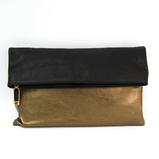 Fendi Gold/Black Leather Chameleon Fold-Over Clutch ( )