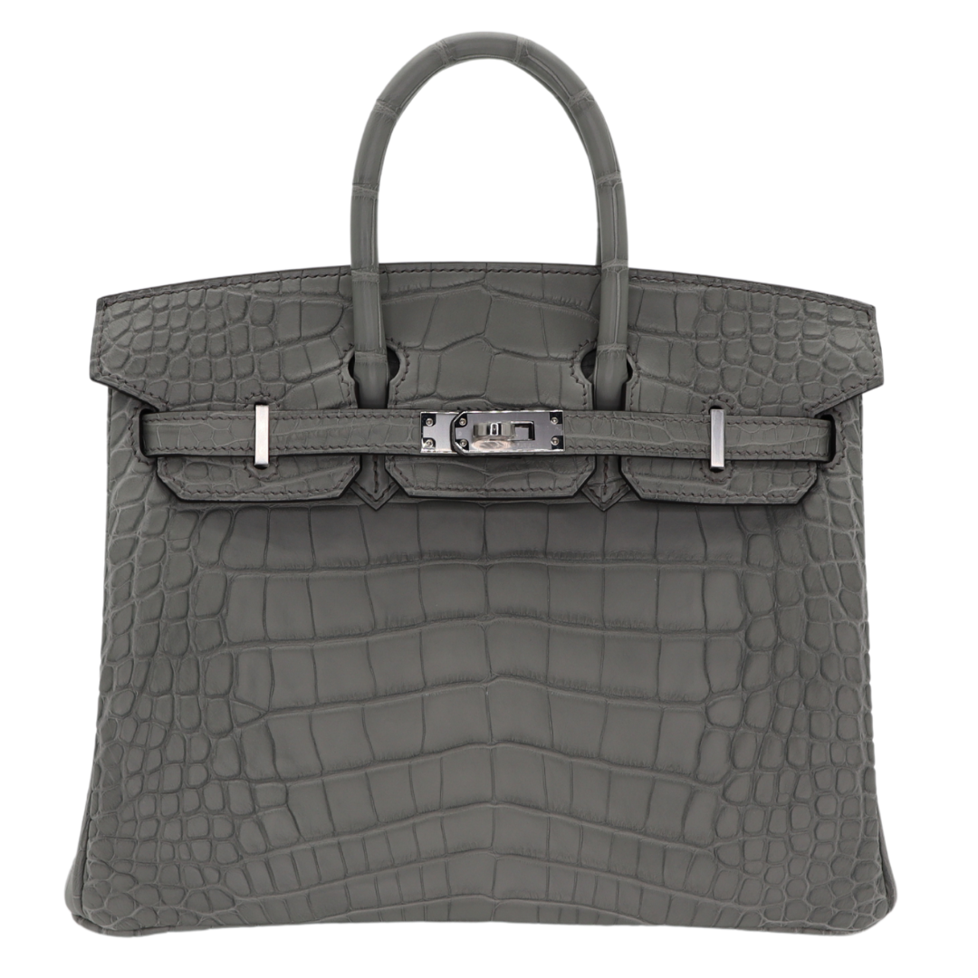 Hermes25cm Birkin Gris Cement Matte Alligator Palladium Hardware