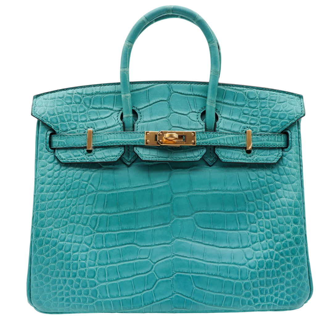 Hermes25cm Birkin Bleu Paon Matte Alligator Gold Hardware