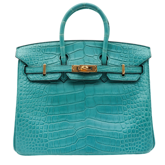 Hermes25cm Birkin Bleu Paon Matte Alligator Gold Hardware