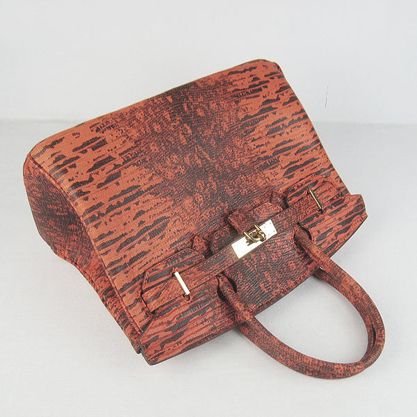 Hermes Birkin 30cm Lizard Pattern Handbag 6088 Orange/ Golden