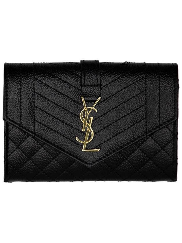 Luxury Saint Laurent Trending 2026 Matelasse Monogram Envelope Small Half Wallet Black