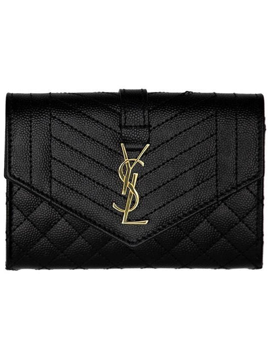 Luxury Saint Laurent Trending 2026 Matelasse Monogram Envelope Small Half Wallet Black
