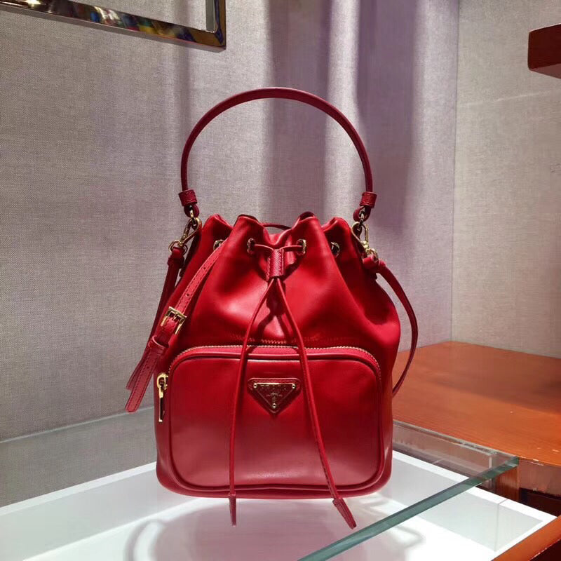 Prada Bucket Bag In Red Calfskin