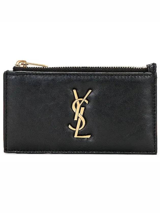 Luxury Saint Laurent Trending 2026 Cassandre Zipped Card Wallet Black