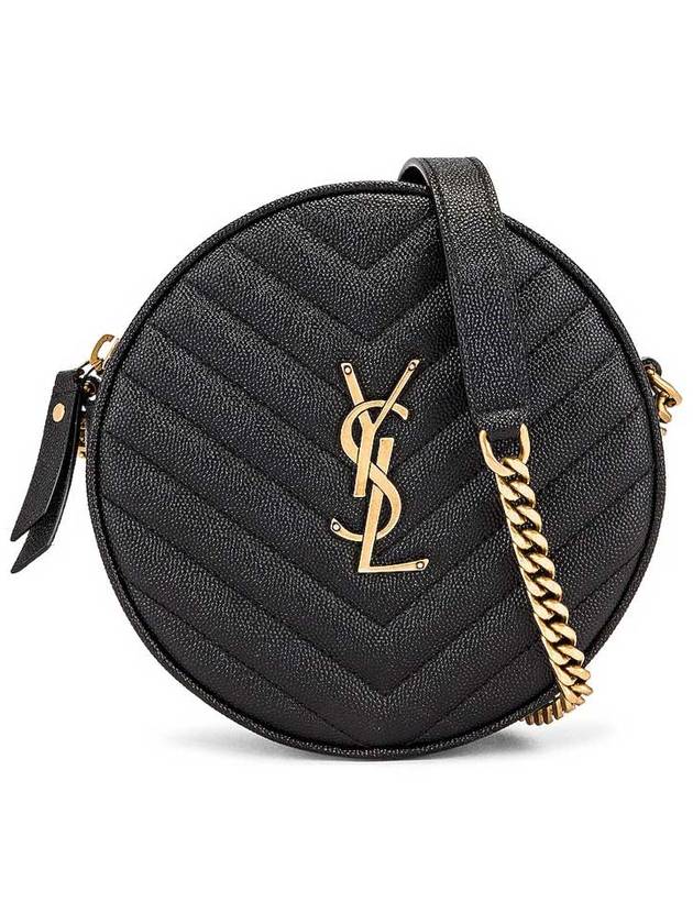 Luxury Saint Laurent Trending 2025 Chevron Quilted Round Camera Cross Bag Black