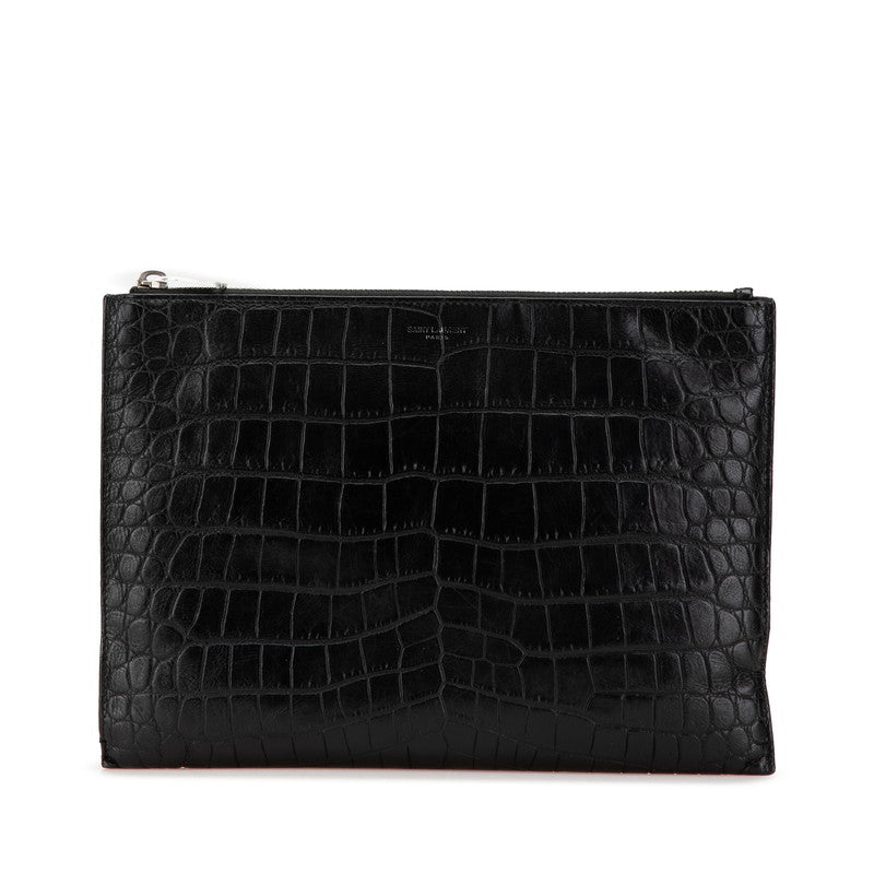 Saint Laurent Crocodile Embossed Leather Clutch Bag