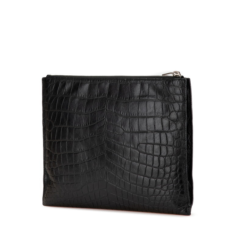 Saint Laurent Crocodile Embossed Leather Clutch Bag