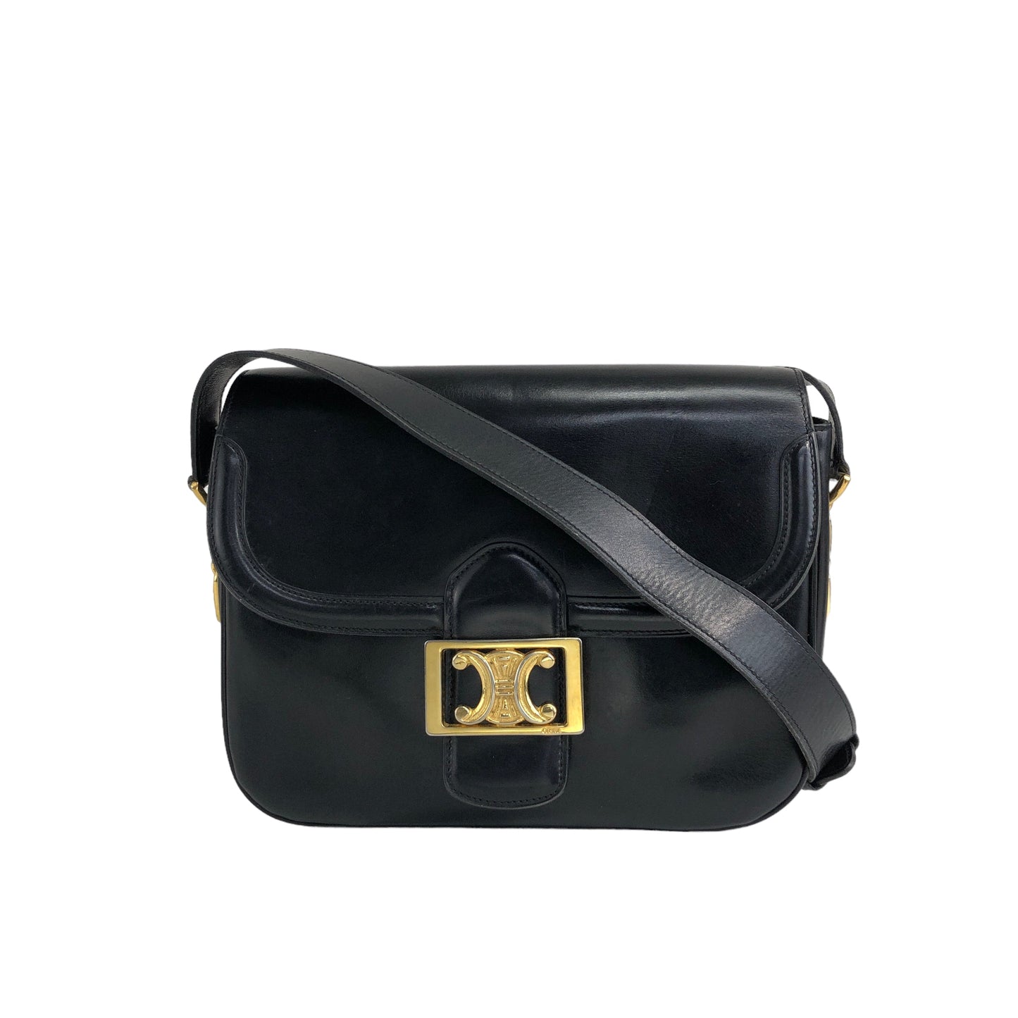 CELINE Triomphe Leather Shoulder bag Black t667pp