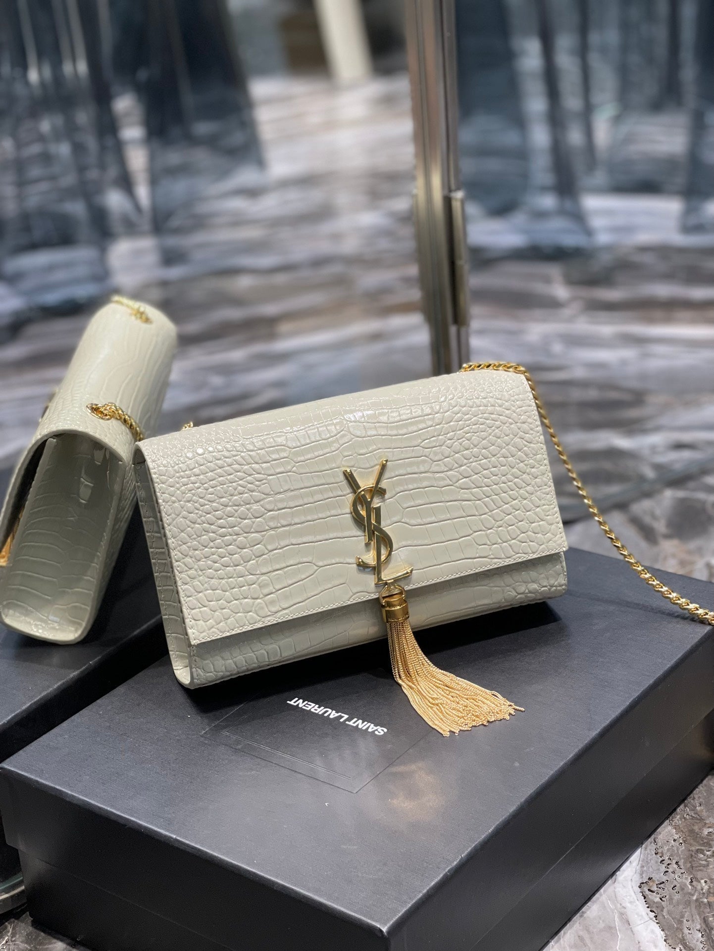 Yves Saint Laurent Kata Medium Chain Bag White