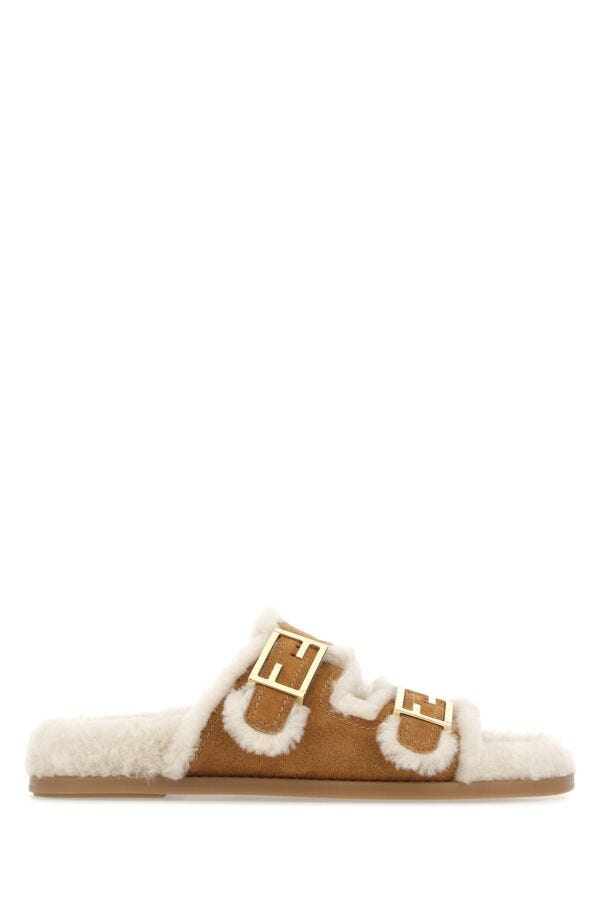 Fendi Woman Caramel Suede Fendi Feel Slippers