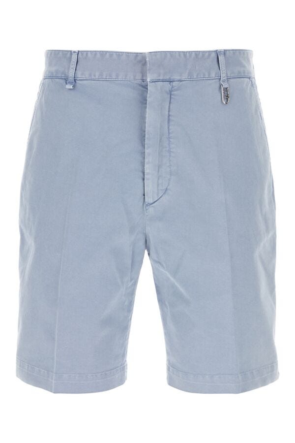Fendi Man Light-Blue Stretch Cotton Bermuda Shorts