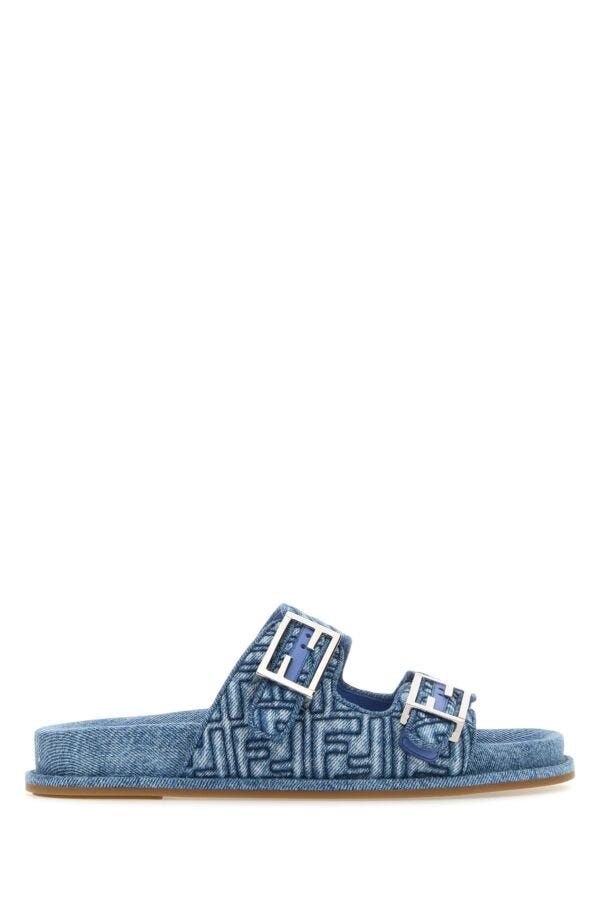 Fendi Woman Embroidered Denim Fendi Feel Slippers