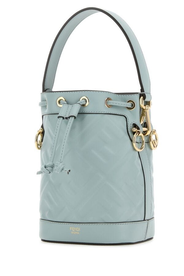 Fendi Woman Light Blue Leather Mon Tresor Bucket Bag