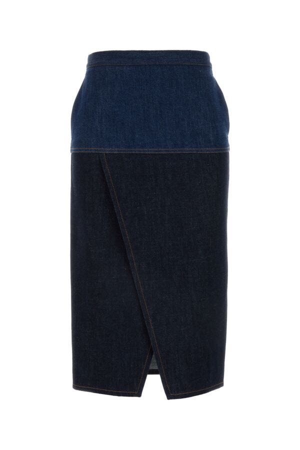 Fendi Woman Two-Tone Denim Skirt