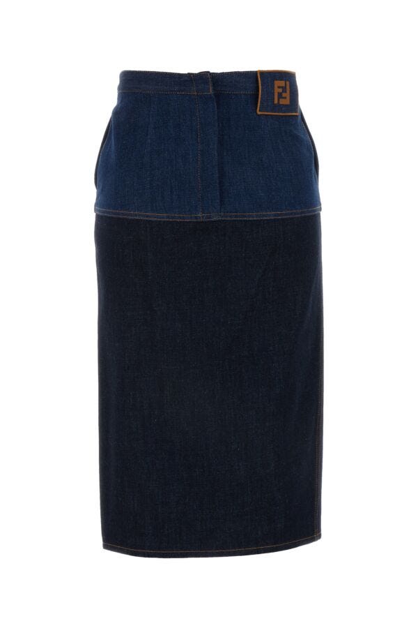 Fendi Woman Two-Tone Denim Skirt