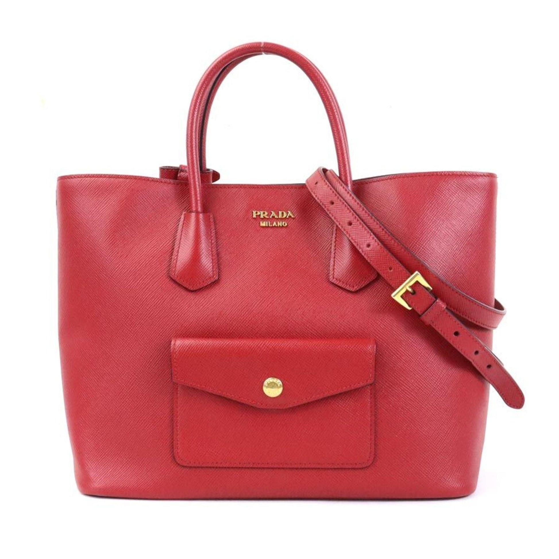 Prada HandBag Shoulder Bag Leather Red Unisex