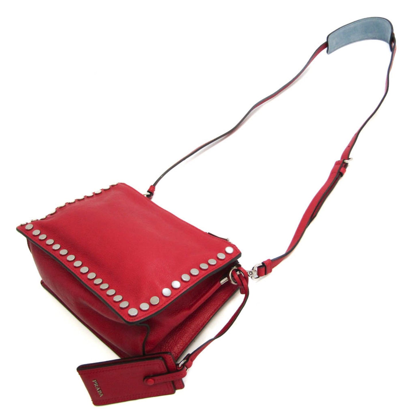 Prada Etiquette Studs Women's Leather Shoulder Bag Red Color