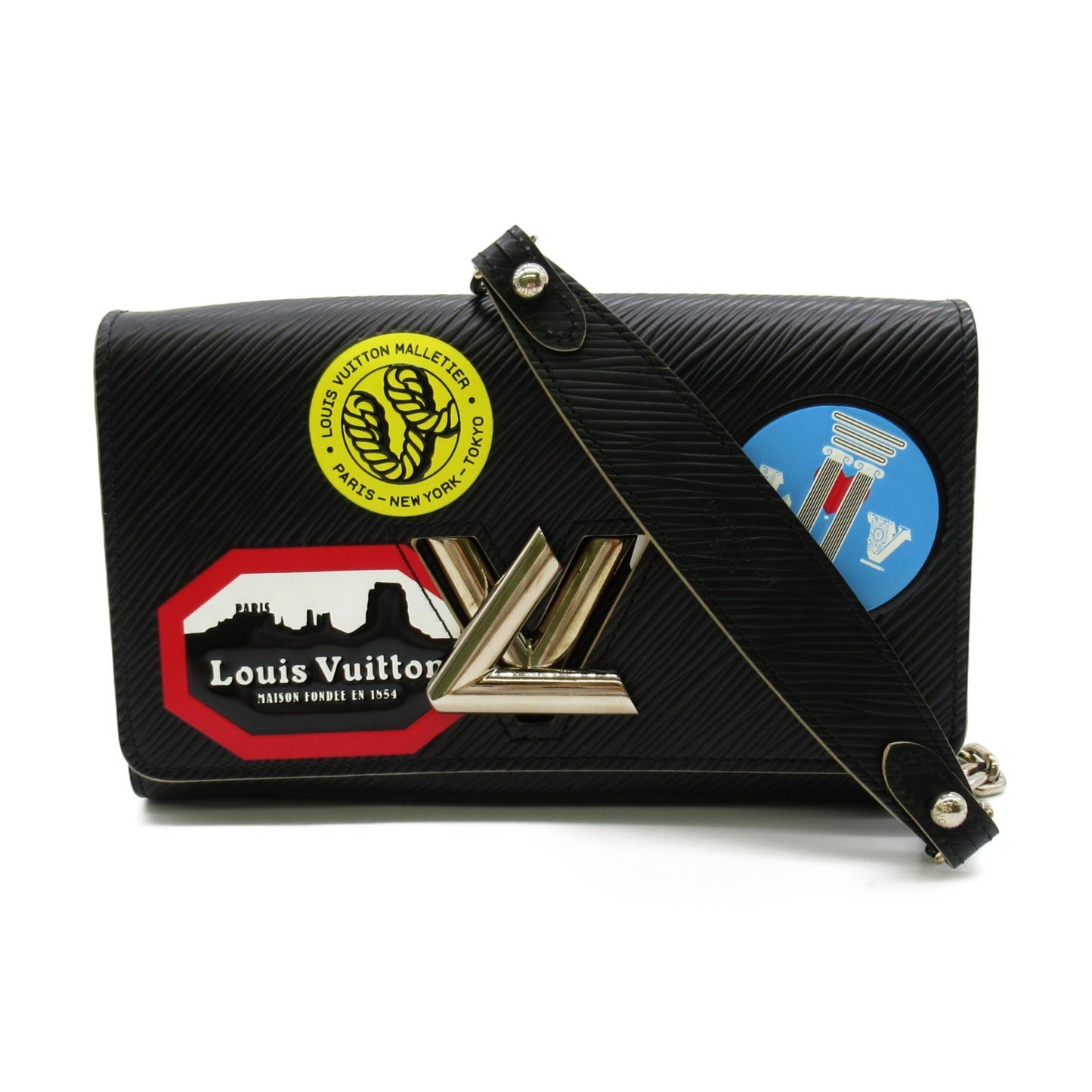 LOUIS VUITTON Portefeiulle Twisted Chain World Tour Shoulder Bag Black Black Epi leather
