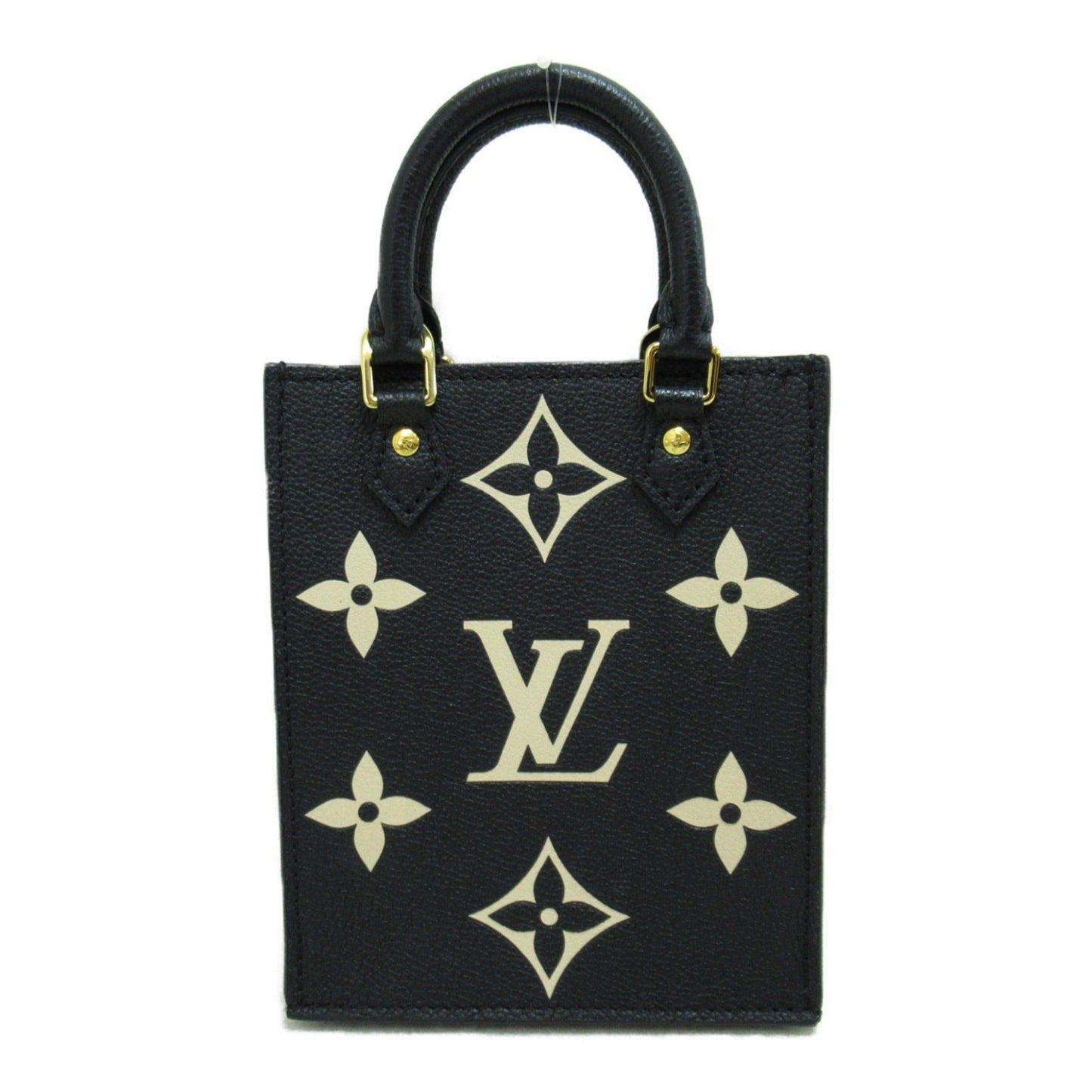 LOUIS VUITTON Petit Sac Plat Shoulder Bag Black Beige Monogram empreinte leather