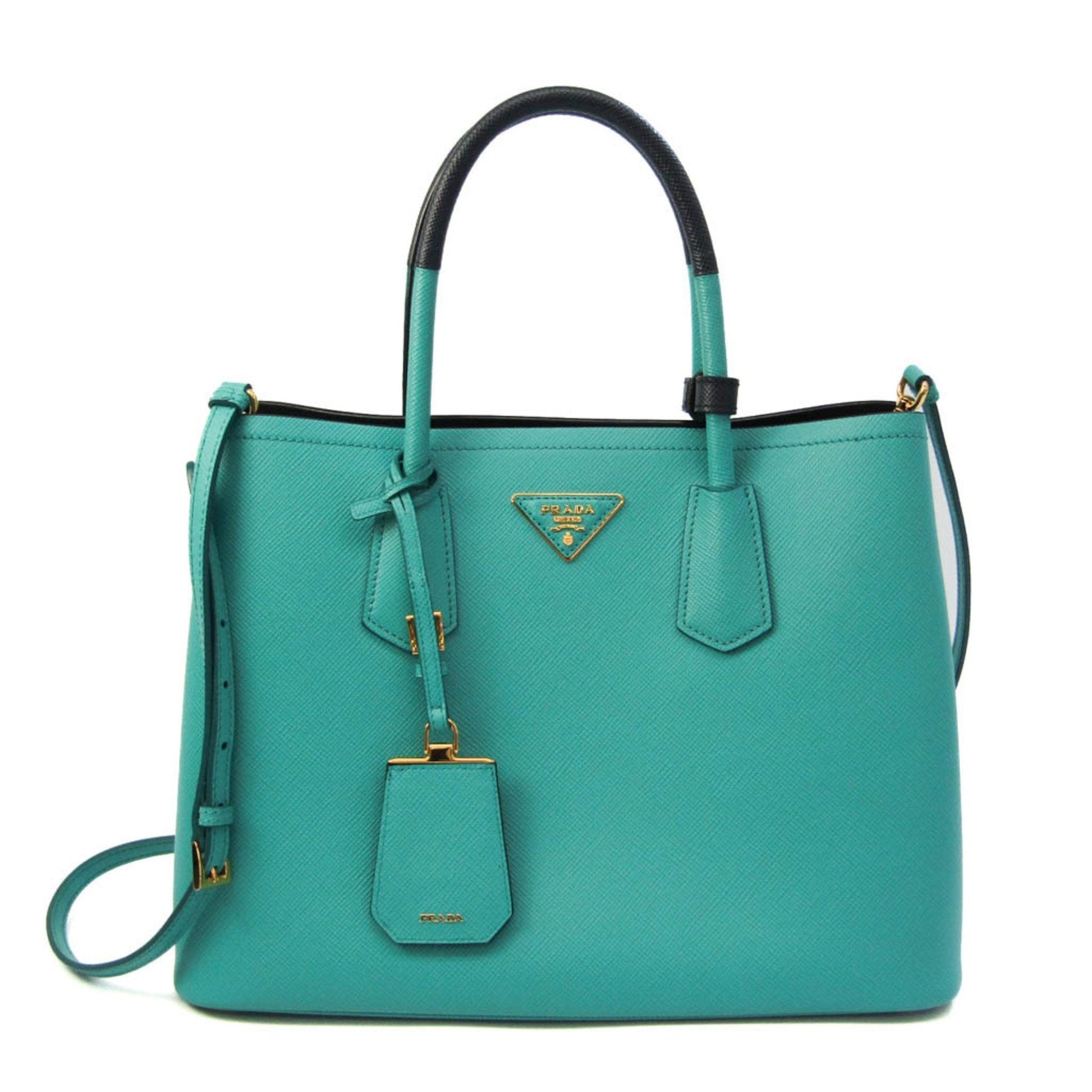 Prada Doubre Medium Women's Leather Shoulder Bag,Tote Bag Green,Navy