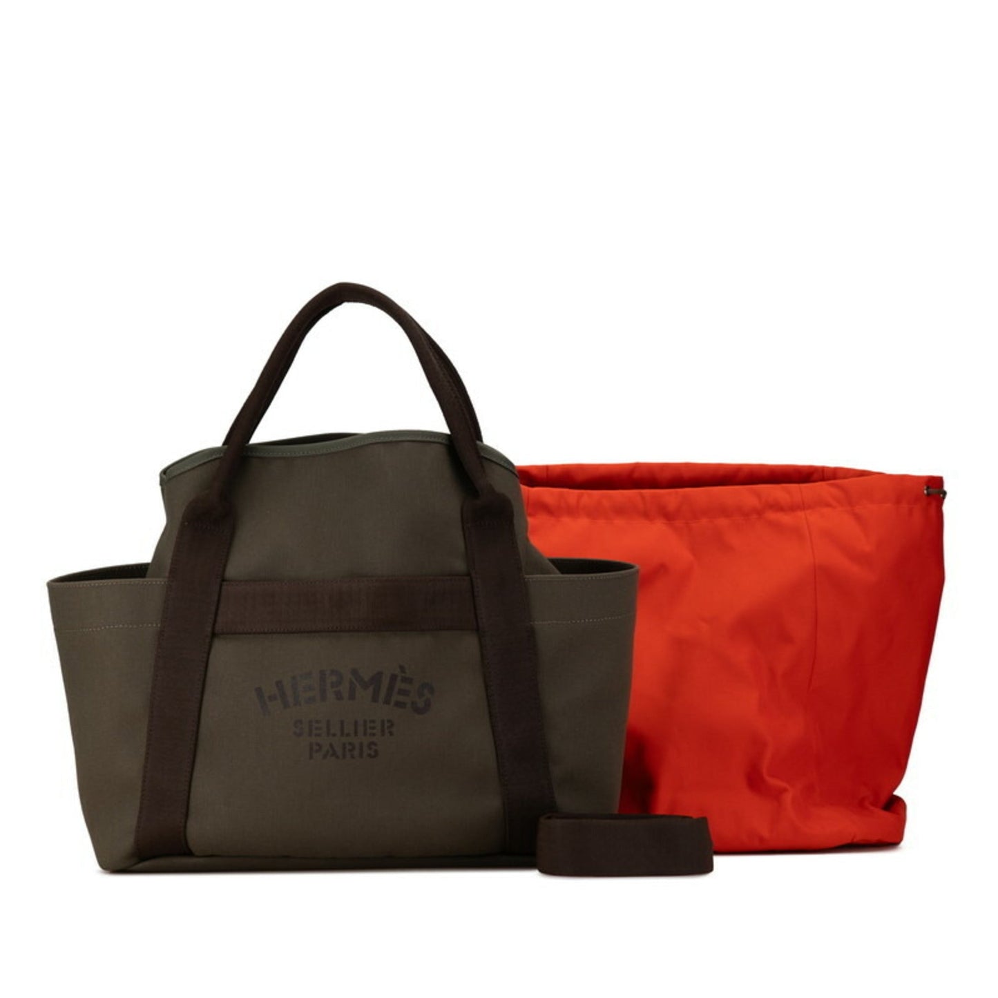 Hermes Khaki Canvas Leather Shoulder Bag Tote Bag ( )