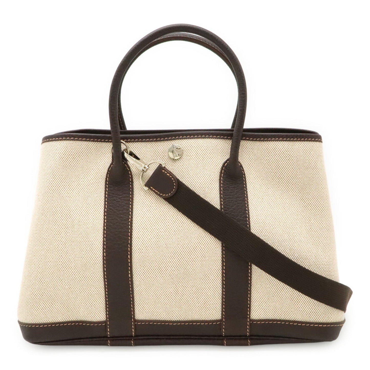 Hermes Brown Natural Toile H Leather Handbag Tote Bag ( )