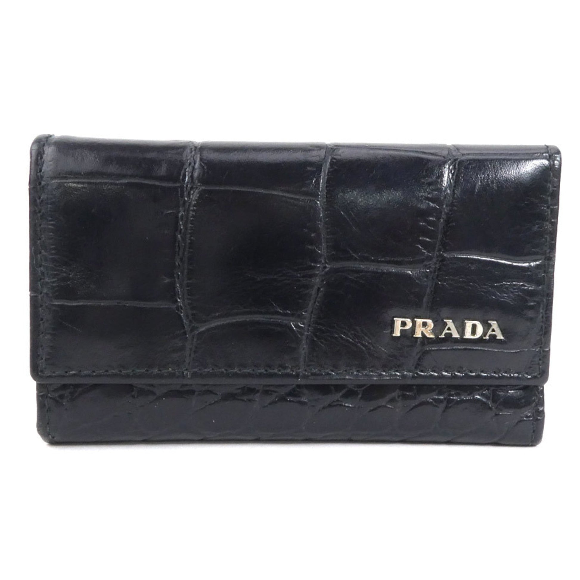 Prada key case embossed leather black unisex Luxury Handbag
