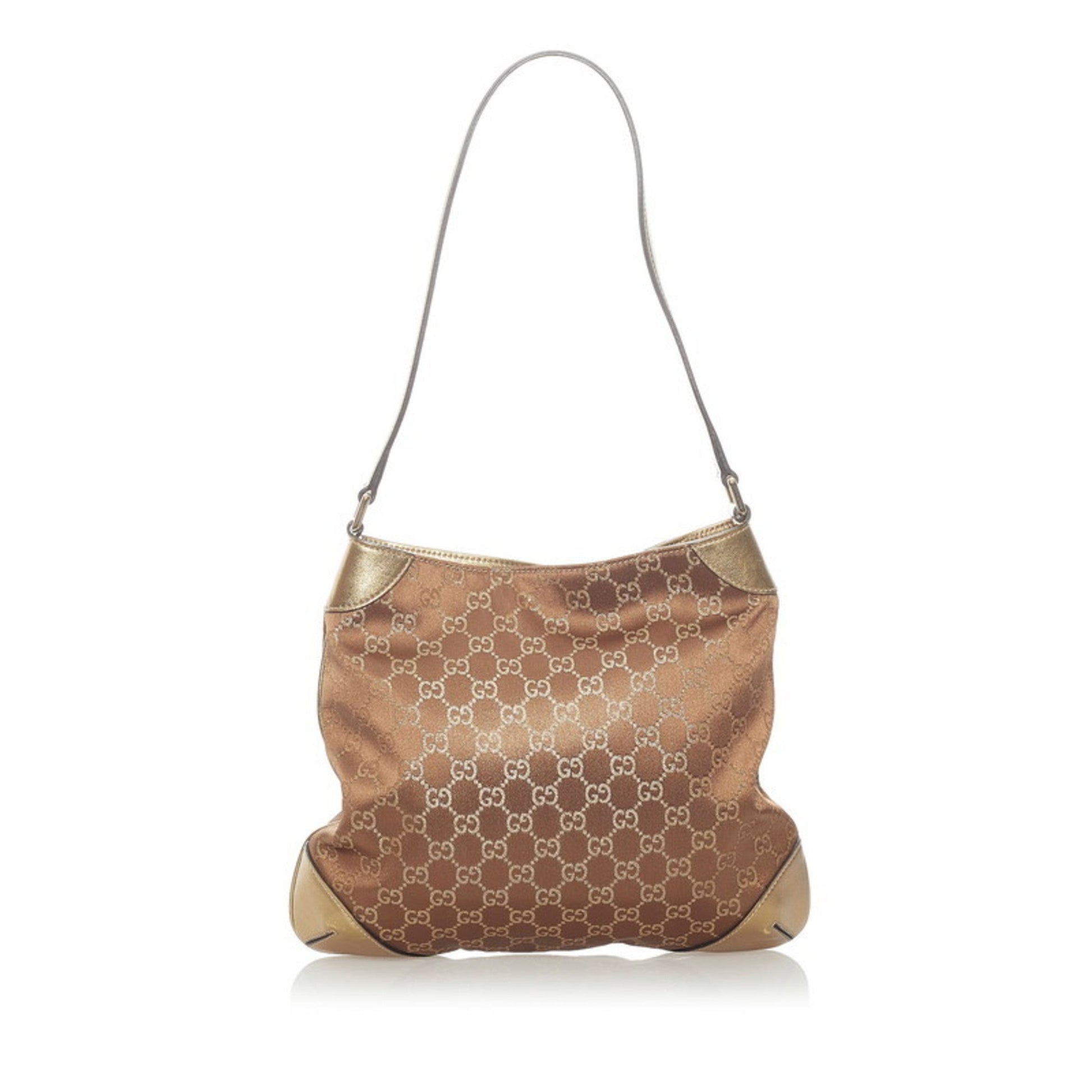 Gucci Gold Leather Canvas Shoulder Bag