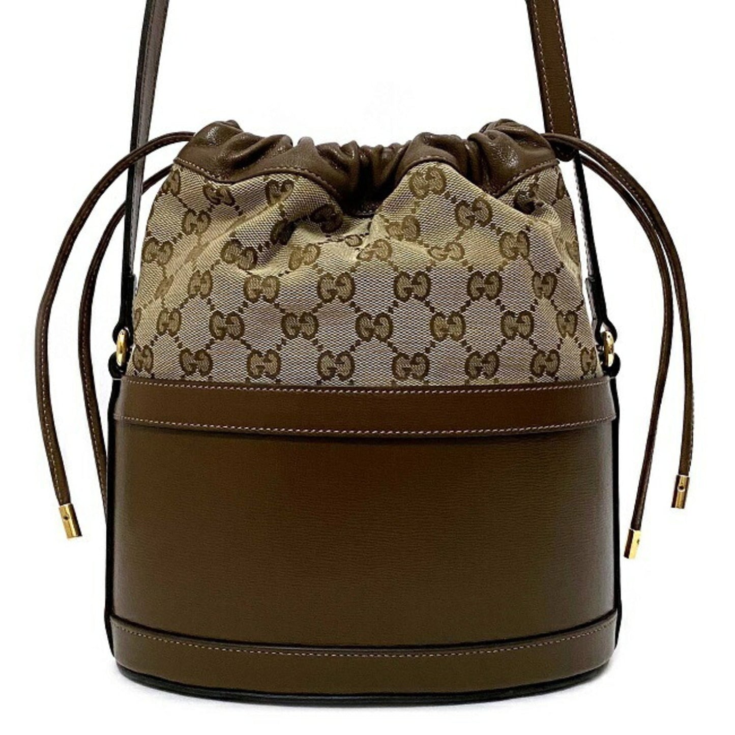 Gucci Horsebit Brown Leather Canvas Shoulder Bag