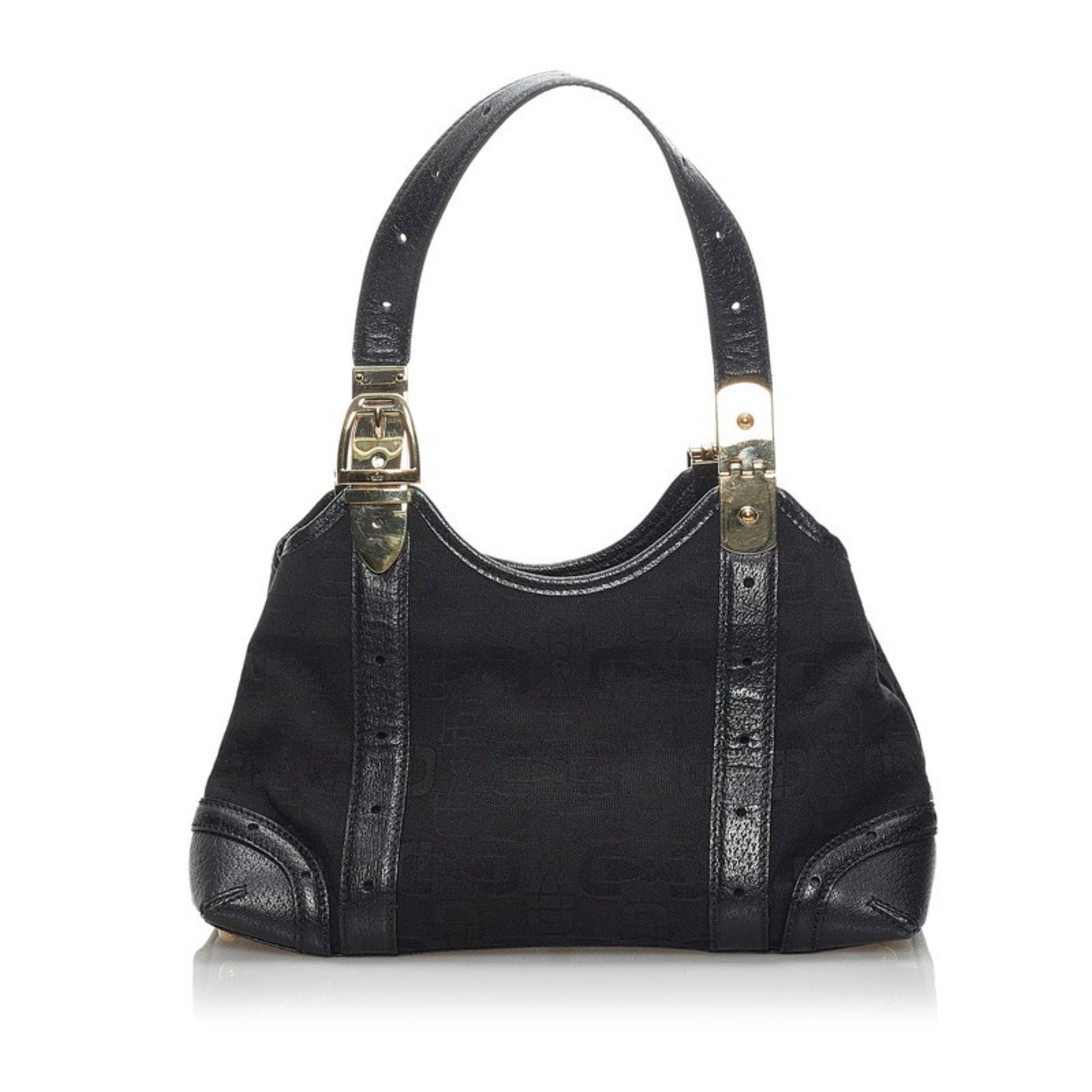 Gucci Horsebit Black Leather Canvas Handbag