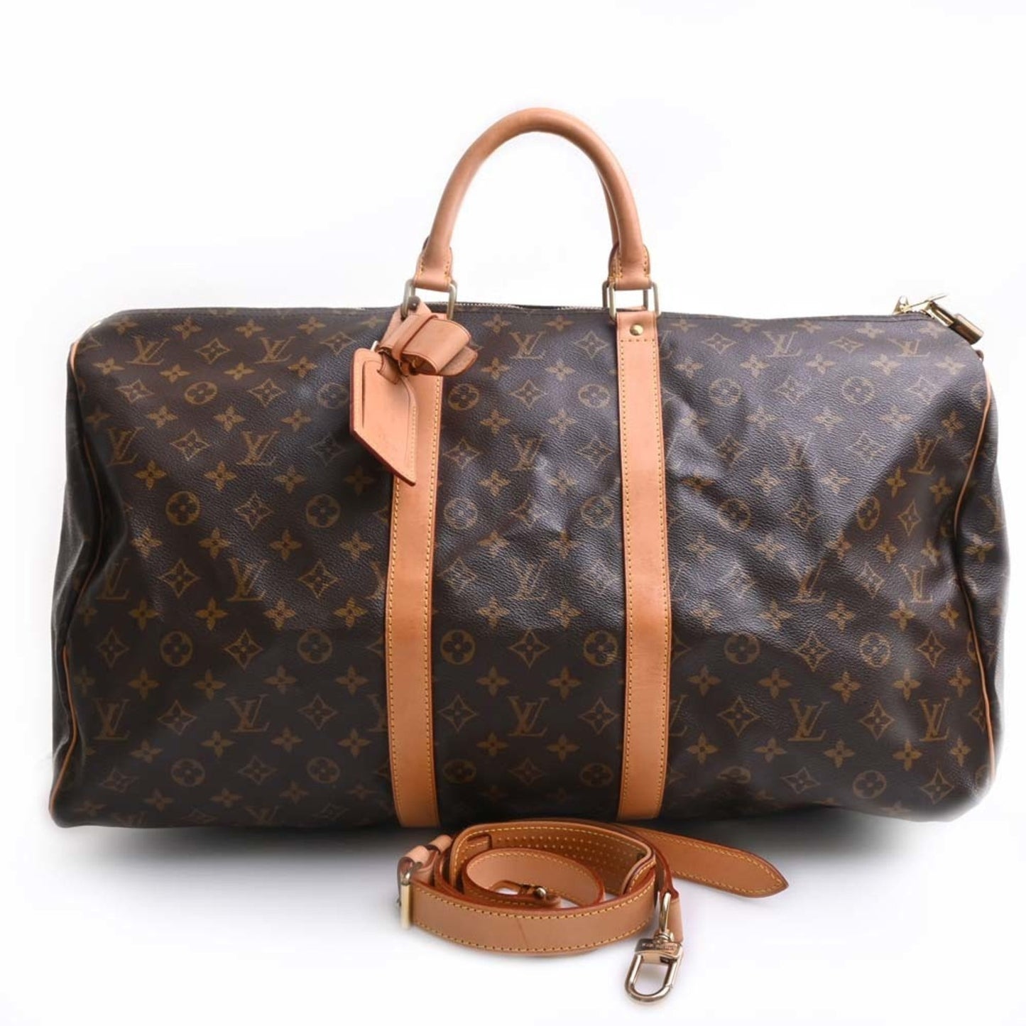 LOUIS VUITTON Monogram Keepall Bandouliere 55 Handbag Boston Bag Brown Women's