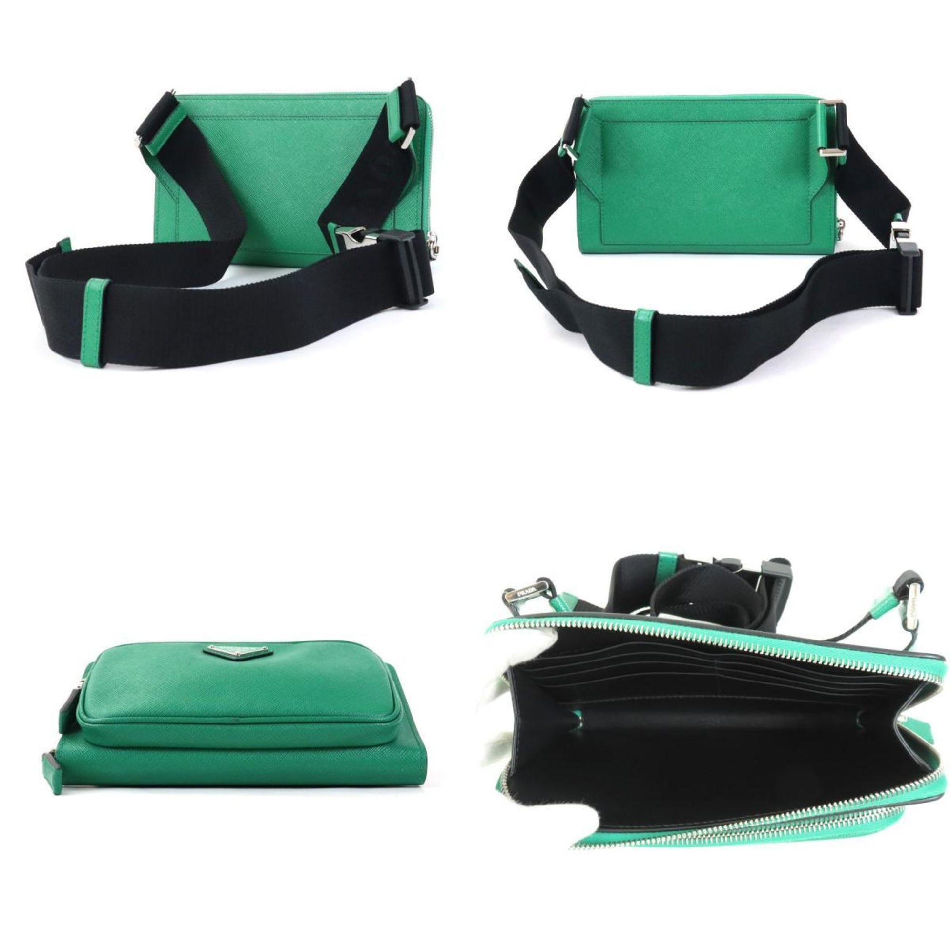 Prada waist Bag body leather green unisex