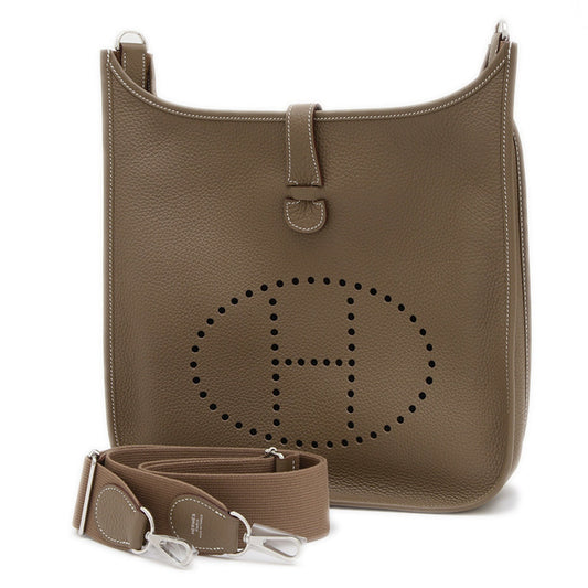 Hermes Etoupe Gray Taurillon Clemence Leather Shoulder Bag ( )