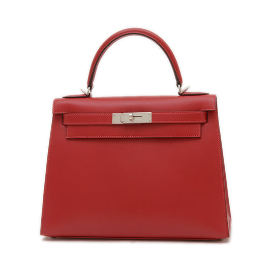 Hermes Kelly Rouge Vif Tadelakt Leather Handbag ( )