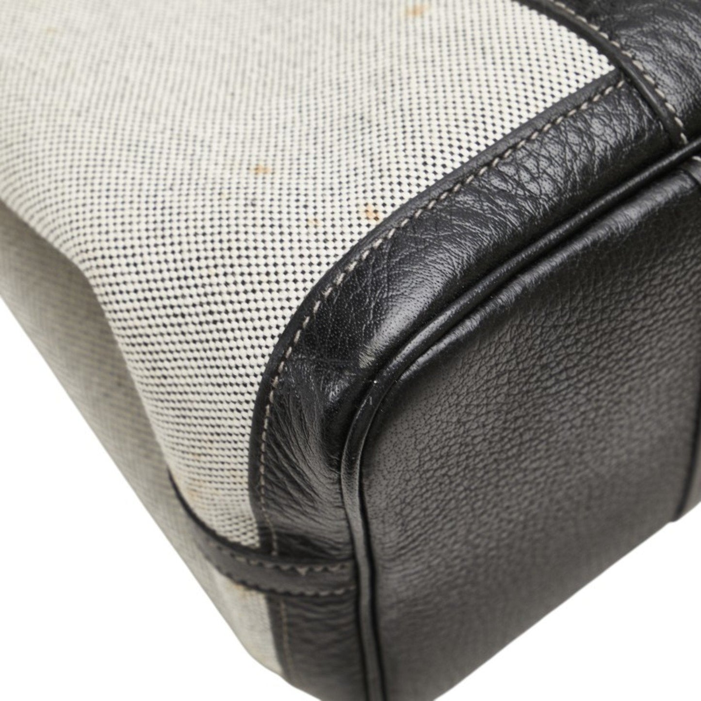 Hermes Garden Black Gray Toile H Leather Handbag Tote Bag ( )