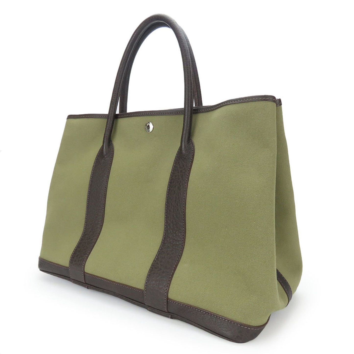 Hermes Brown Khaki Canvas Leather Tote Bag ( )