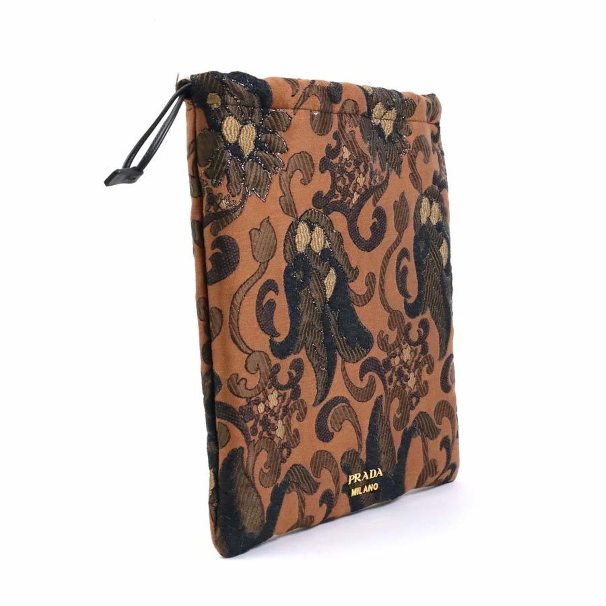 Prada Pouch Drawstring Cotton/Acrylic Brown Women's Luxury Handbag