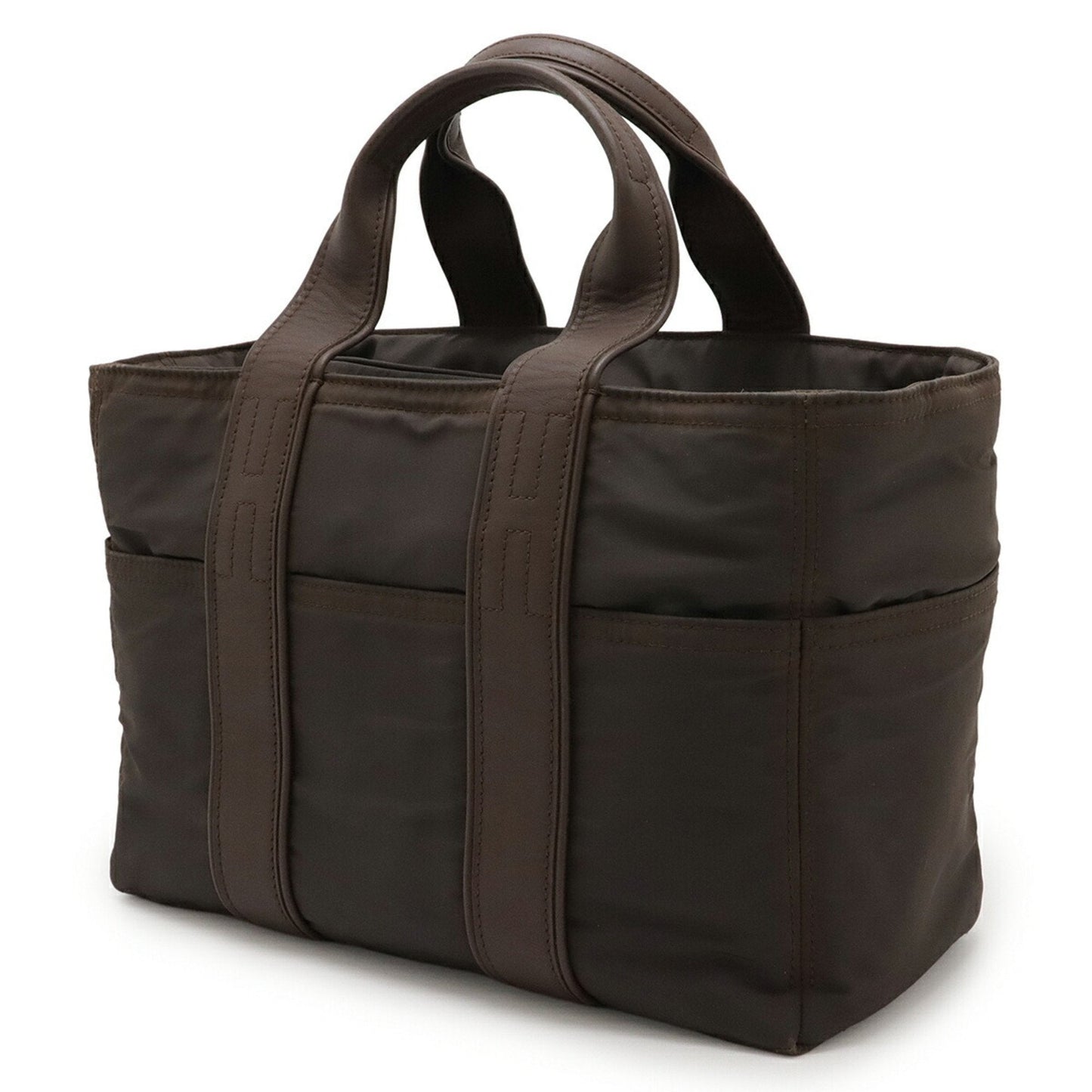 Hermes Brown Nylon Leather Handbag Tote Bag ( )