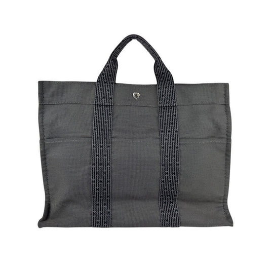 Hermes Dark Gray Canvas Handbag Tote Bag ( )