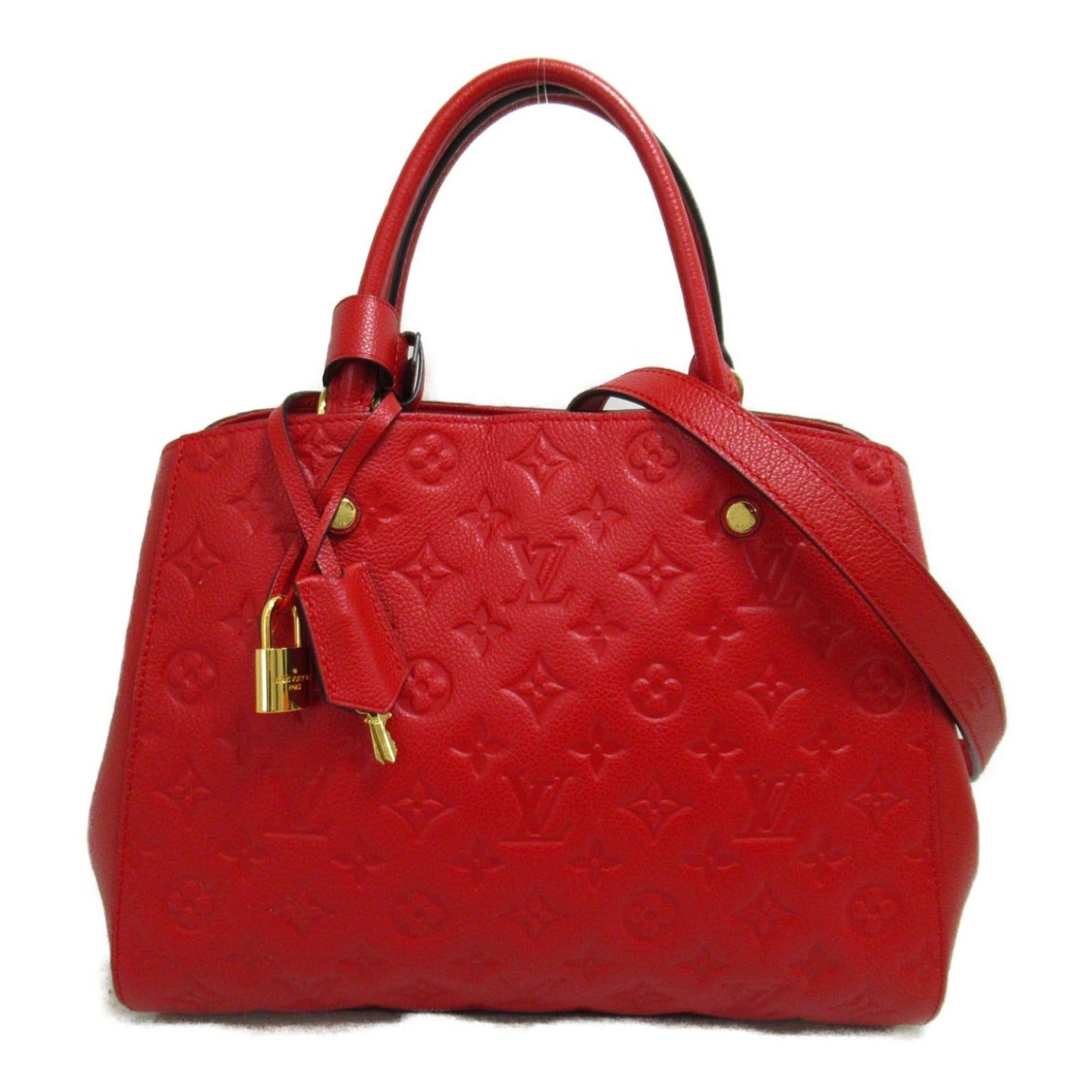 Louis Vuitton Montaigne MM Shoulder Bag Red Cerise Monogram empreinte leather