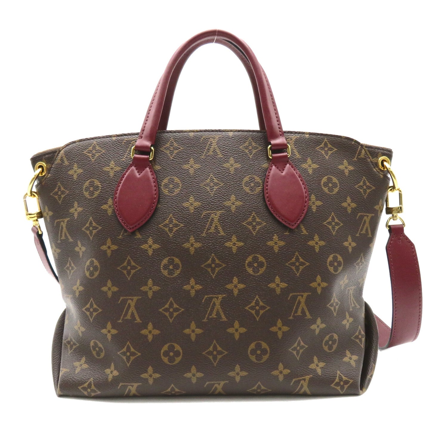LOUIS VUITTON Flower zip tote MM Brown Red Bordeaux Monogram PVC coated canvas leather
