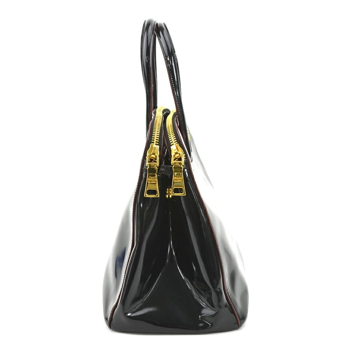 Prada HandBag Shoulder Bag Patent Leather Black x Red Unisex