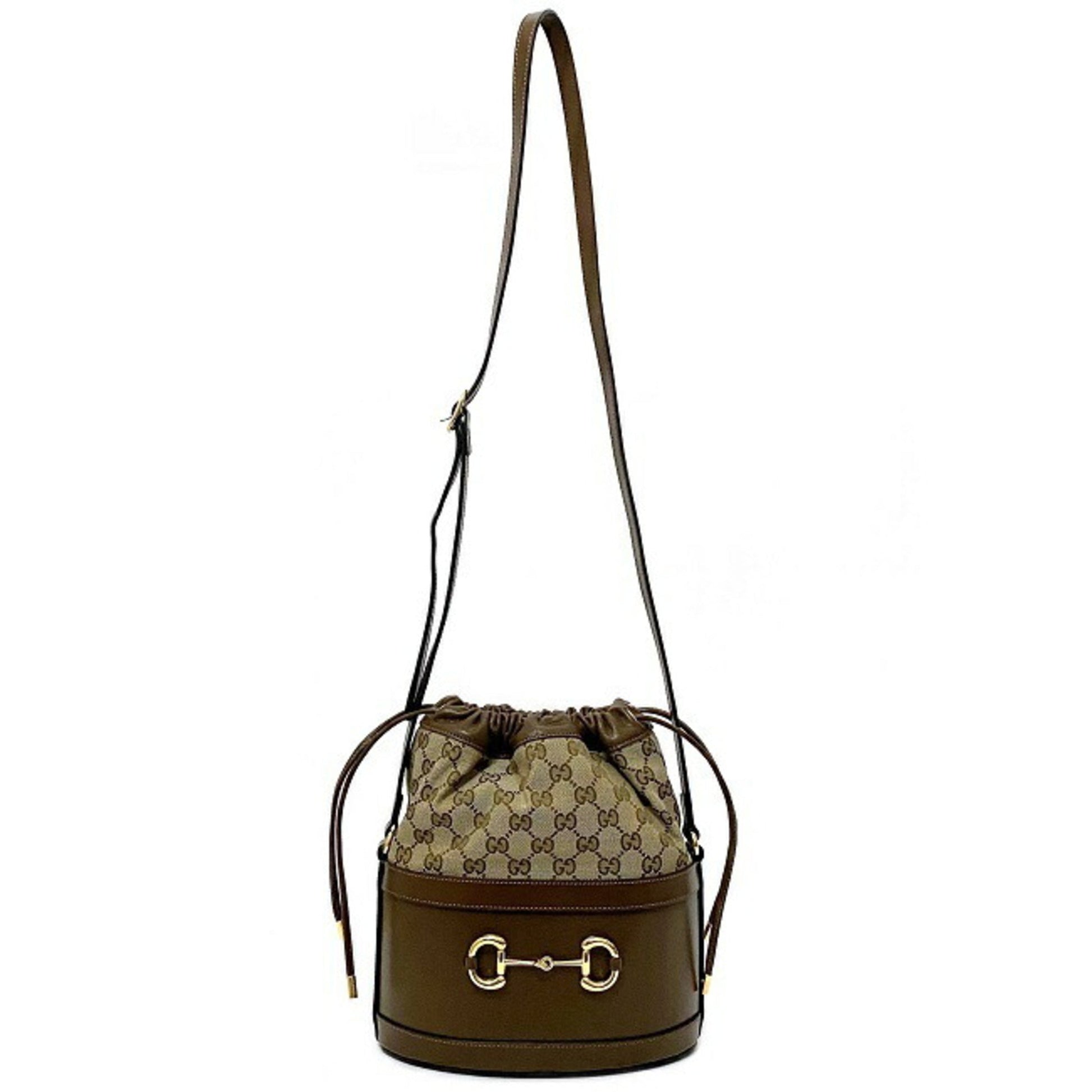 Gucci Horsebit Brown Leather Canvas Shoulder Bag