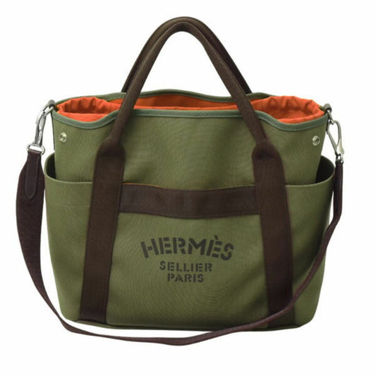 Hermes Feu Khaki Orange Canvas Tote Bag ( )