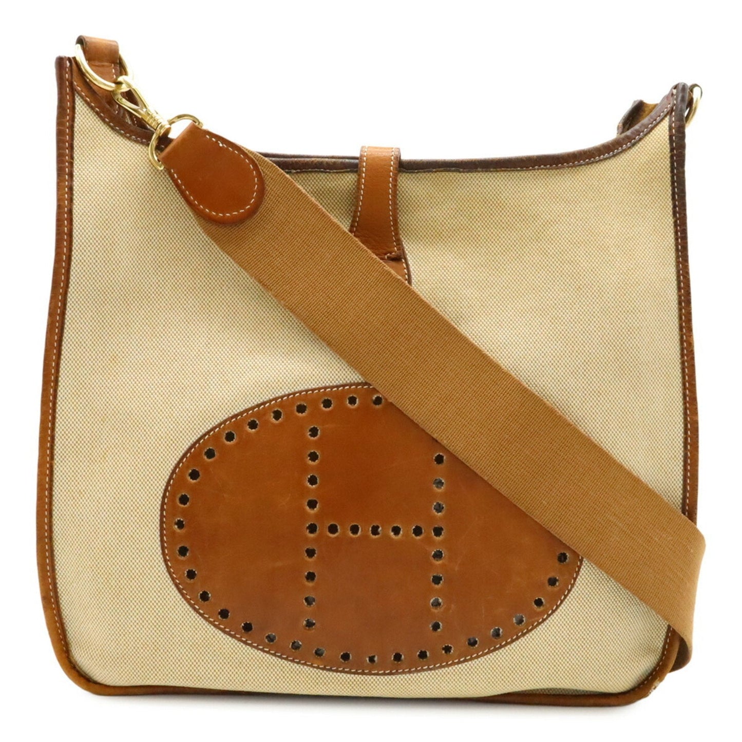 Hermes Evelyne Black Brown Natural Yellow Toile H Shoulder Bag ( )