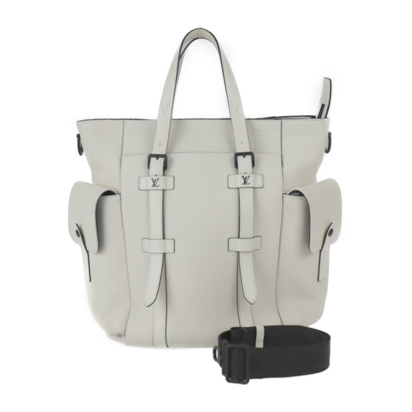 LOUIS VUITTON Christopher Tote Bag Taurillon Leather Bronne White Matte Black Hardware 2WAY Shoulder