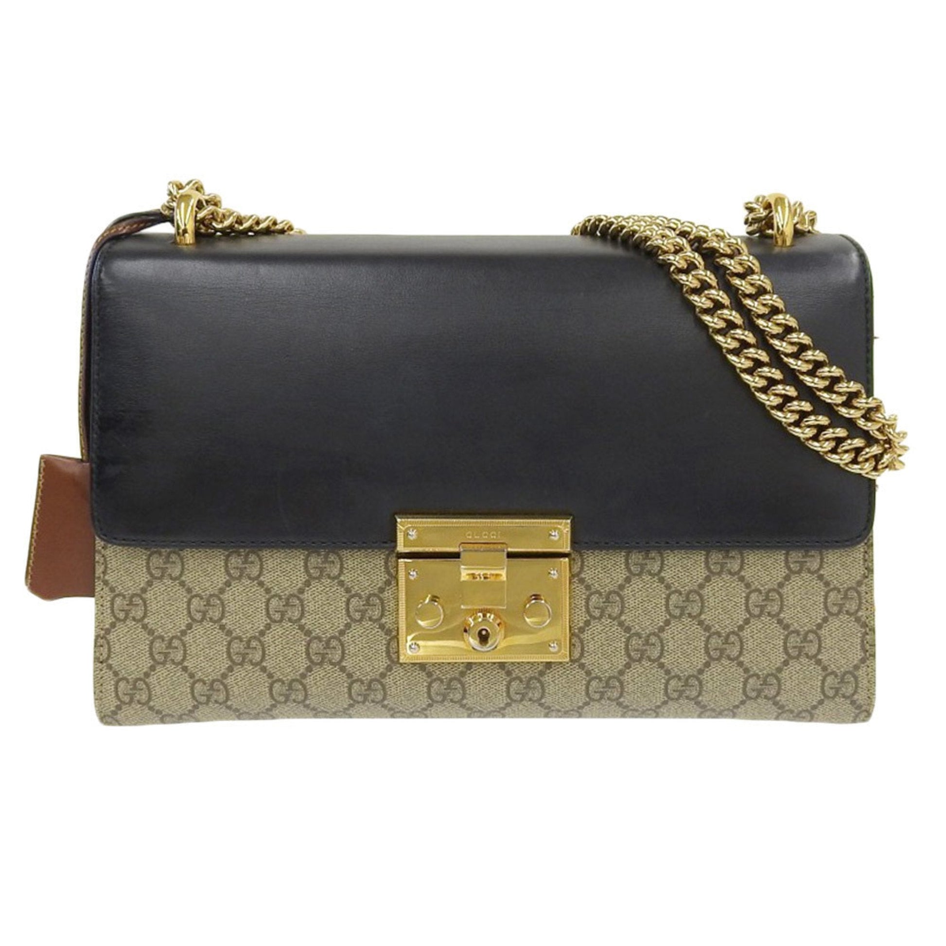 Gucci GG Supreme Black Leather Canvas Shoulder Bag