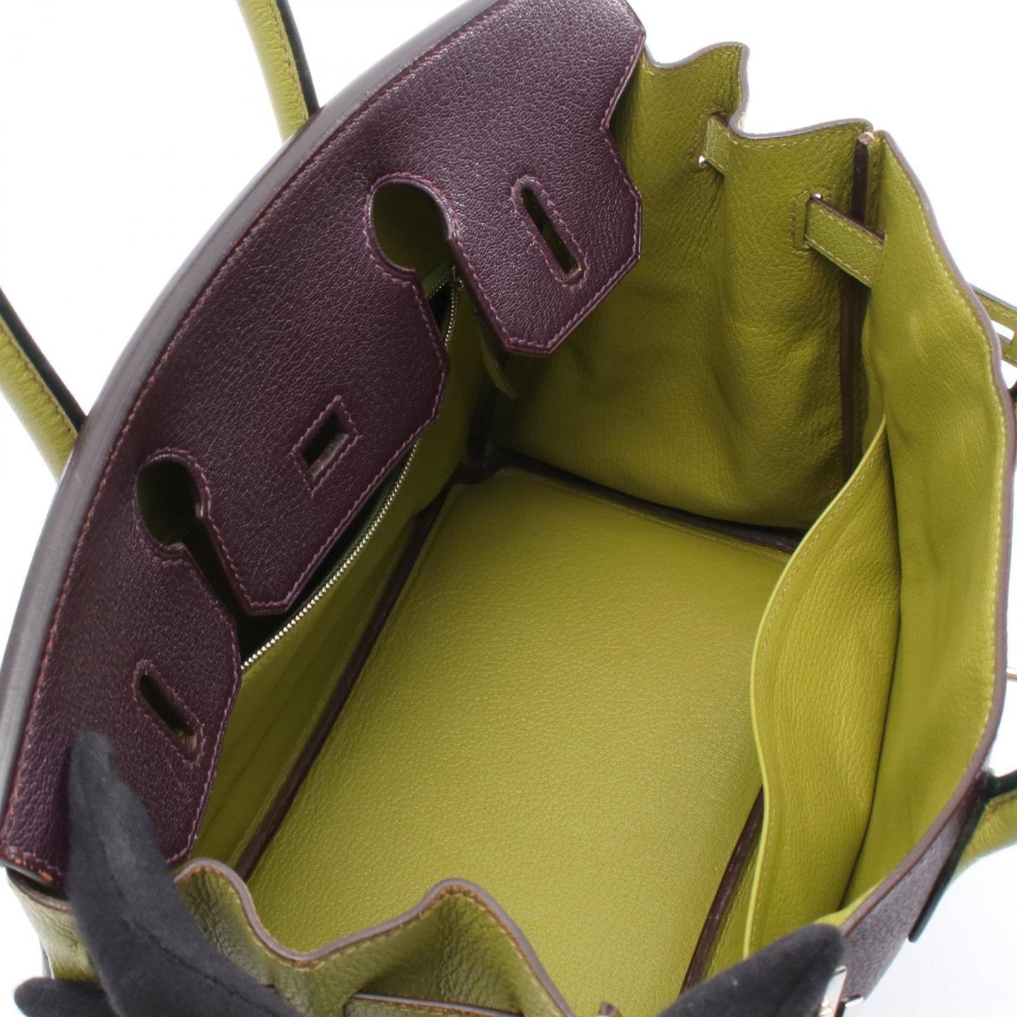 Hermes Green Purple Chevre Leather Leather Handbag ( )